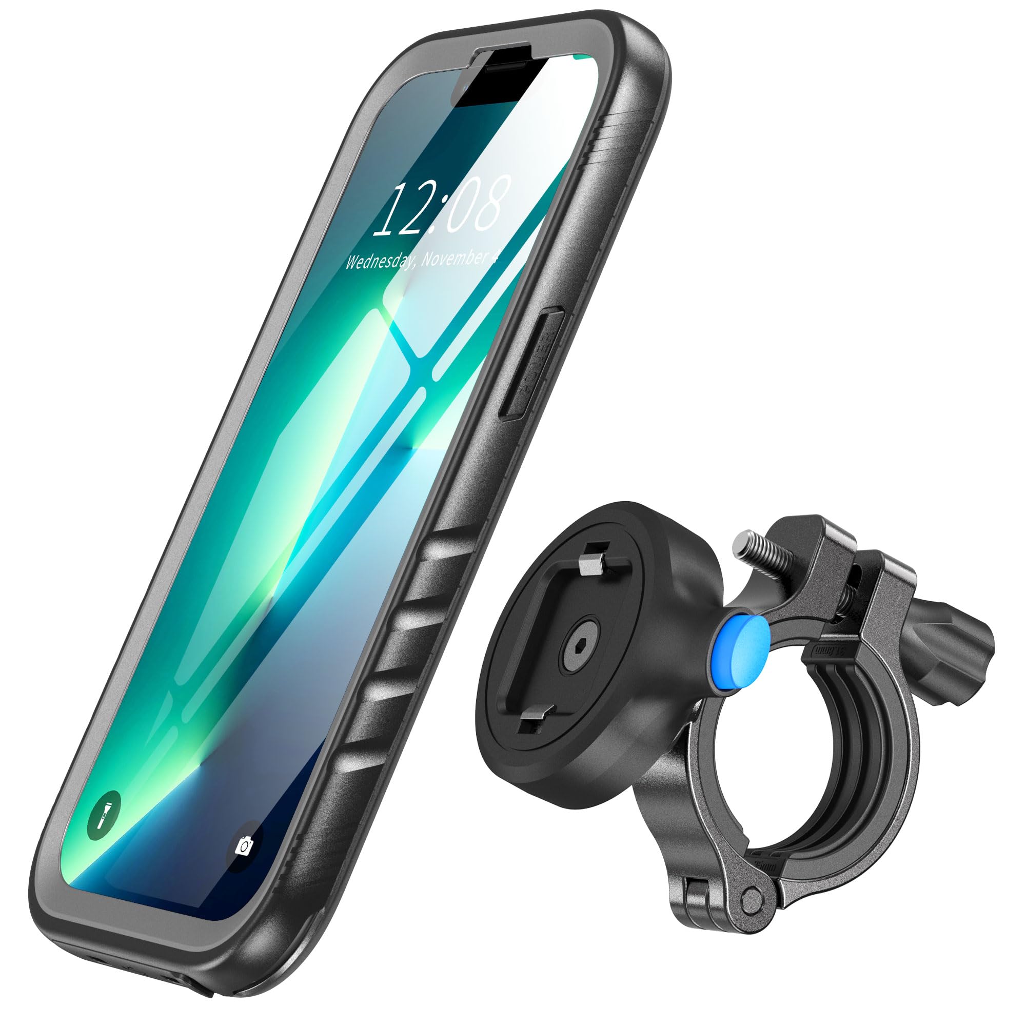[2-in-1 Combo] SPORTLINK Bike Phone Mount & Waterproof Case for iPhone 13 Pro – Motorcycle Handlebar Holder, 360° Rotatable, Quick Release, Aluminum Frame