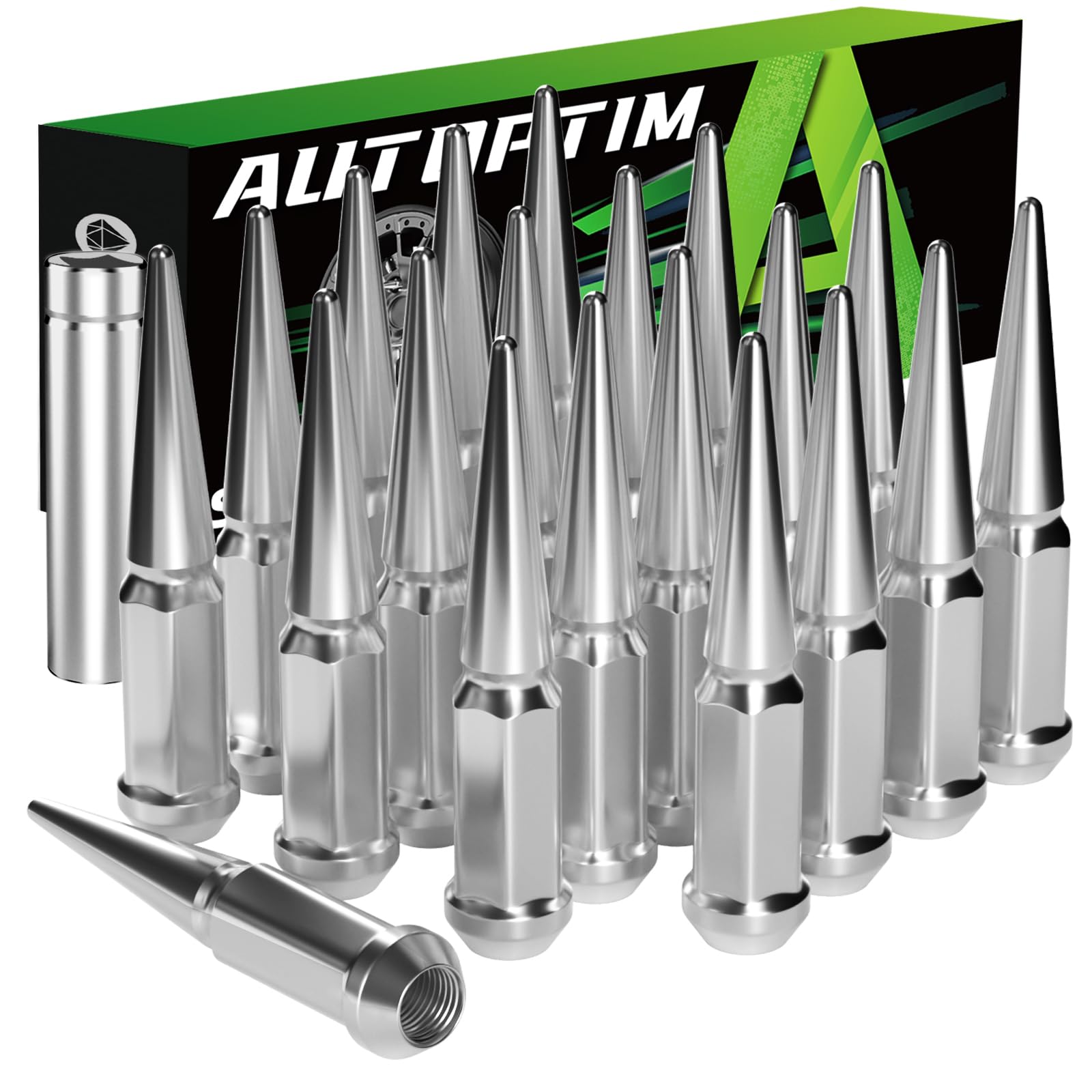 Photo 1 of 1/2-20 Wheel Spike Lug Nuts 20 PCS Chrome, 4.4" Tall Acorn Lug Nuts with 1 Socket Key for Wrangler Liberty Grand Cherokee Ford Explorer Dodge Ram 1500, Dodge Nitro with 1 Socket Key