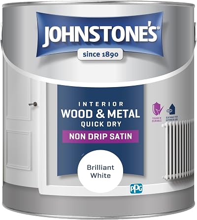 Johnstone's Wood & Metal Paint Satin Finish White 2.5L Water Based Non Drip