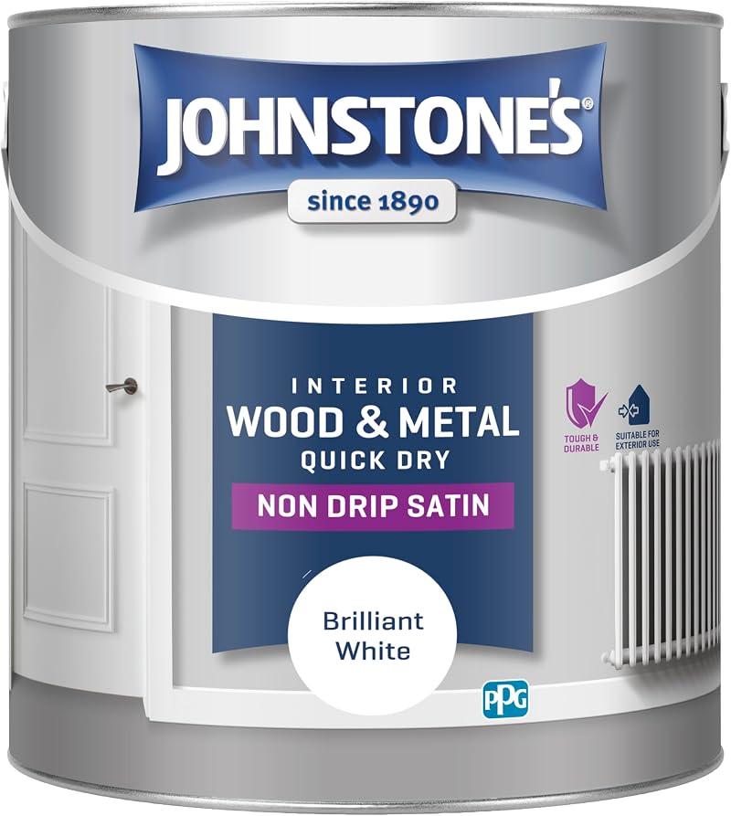 Johnstone's Wood & Metal Paint Satin Finish White 2.5L Water Based Non Drip