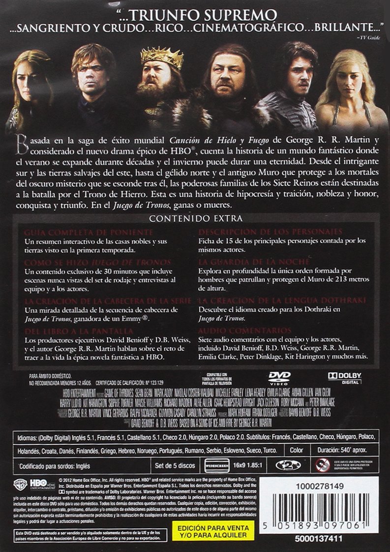 Juego De Tronos Temporada 1 [DVD]: Amazon.es: Lena Headley, Jack ...