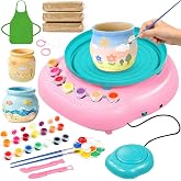 Weilim Pottery Wheel for Kids Beginners, Air-Dry Clay &amp; Paint Kit Ages 6-12 | 3 Clay Packs, 14 Paint Colors, Sculpting Tools, Brushes, Palette,Apron; Gentle Beginner Spin, USB Rechargeable, No Oven
