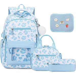 Similove 4PCS Girls Backpack Pin Display Ita Bag with Lunch Box | Kids Bookbag w/ Lunch Bag & Pencil Pouch for Teens & Tweens