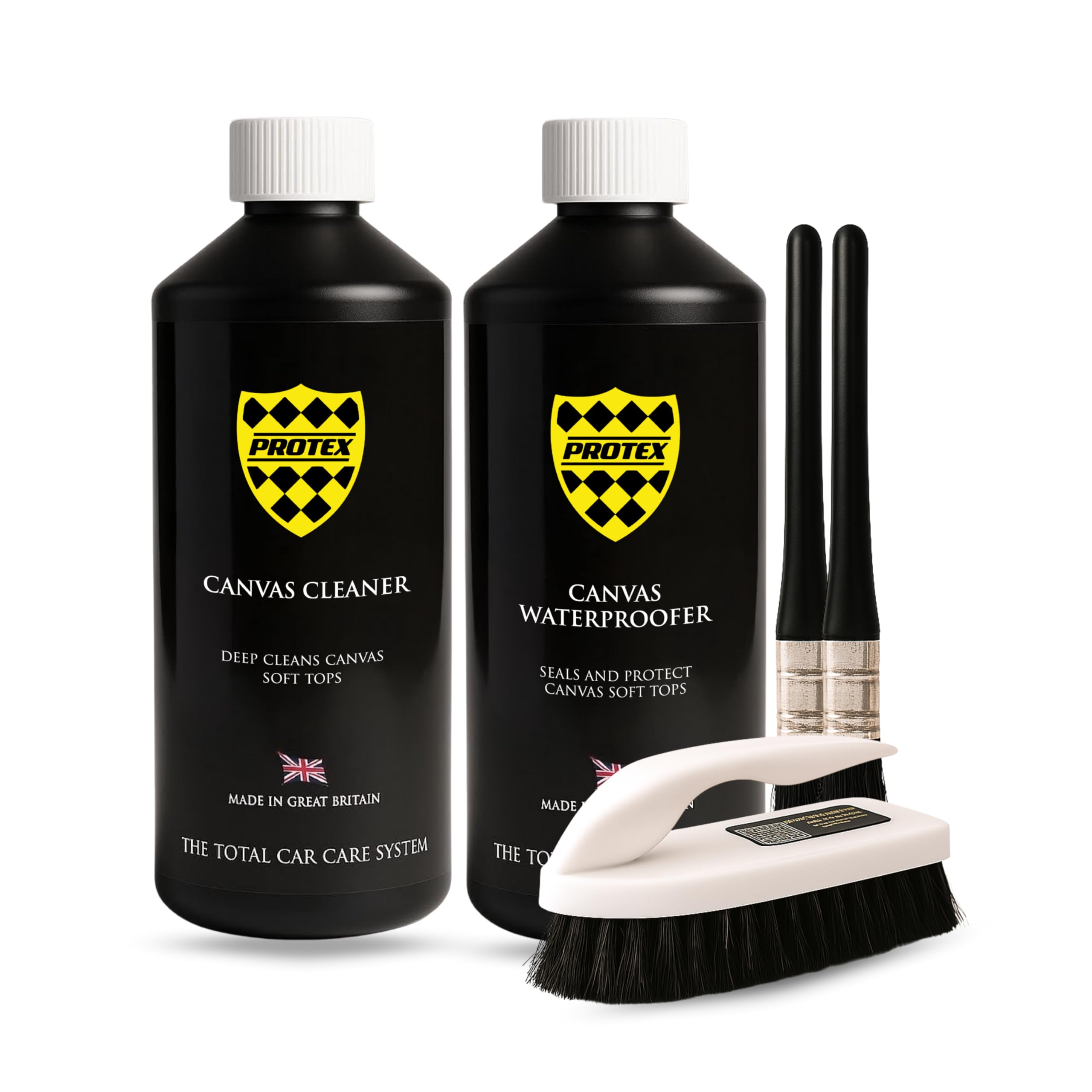 PROTEX Convertible Soft Top Care Kit with Canvas Cleaner & Waterproofer - 500ml, Two Applicator Brushes and One Soft Top Cleaning Brush - BRUSH KIT.