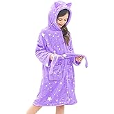 Doctor Unicorn Girls Leopard Cat Robe Kids Fleece Warm Hooded Bathrobe