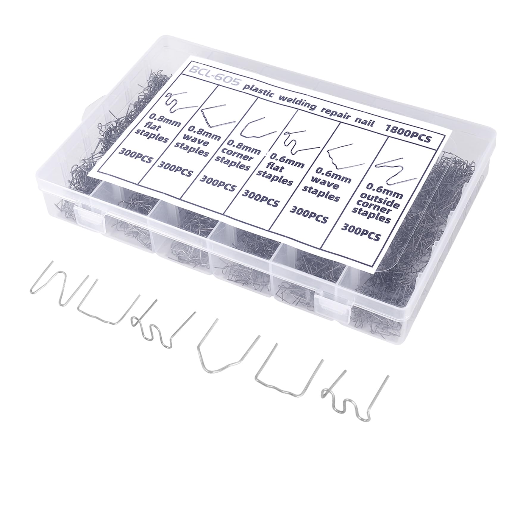1800pcs Plastic Welder Staples,Plastic Welding Heat Staples with Storage Box, 6 Types of 0.6mm and 0.8mm Automotive Plastic Repair, Welding Daily Plastic