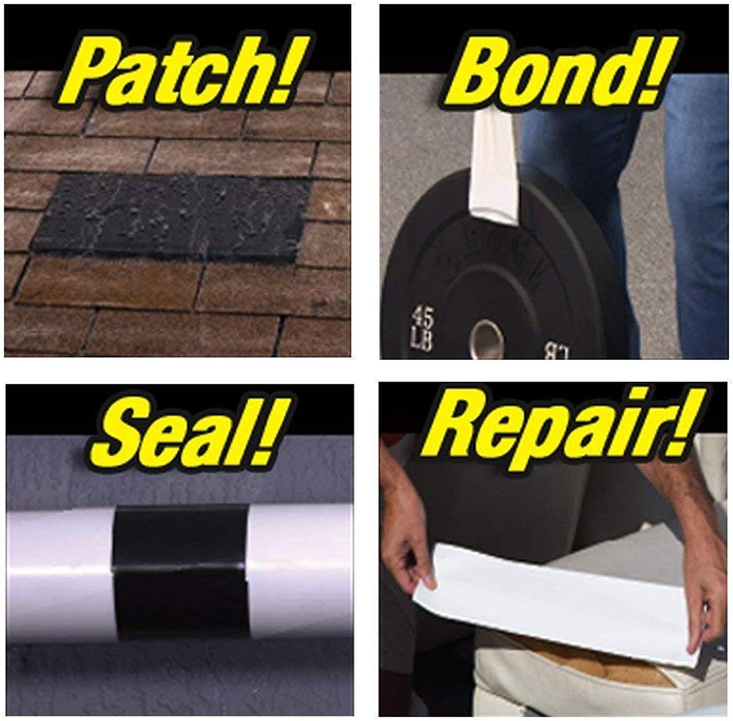 Dagali Water Leak Rubberized Waterproof Seal Flex Tape Super Strong Adhesive,Tape For Stop Leakage of Kitchen Sink, Toilet Tub, Water Tank, Pipe 4" X 5' Sealant Tape (Black - 1 PCs.)