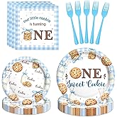 Costova Milk and Cookies 1st Birthday Decorations Tableware Set, One Sweet Cookie Birthday Party Supplies with Plates, Napkins, Forks for One Year Old Boy Party Supplies, Serves 24 Guests