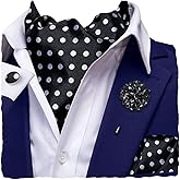 Hi-Tie Silk Ascot for Men Self Tie Men's Cravat and Flower Lapel Pin Handkerchief Cufflinks Set for Wedding Party