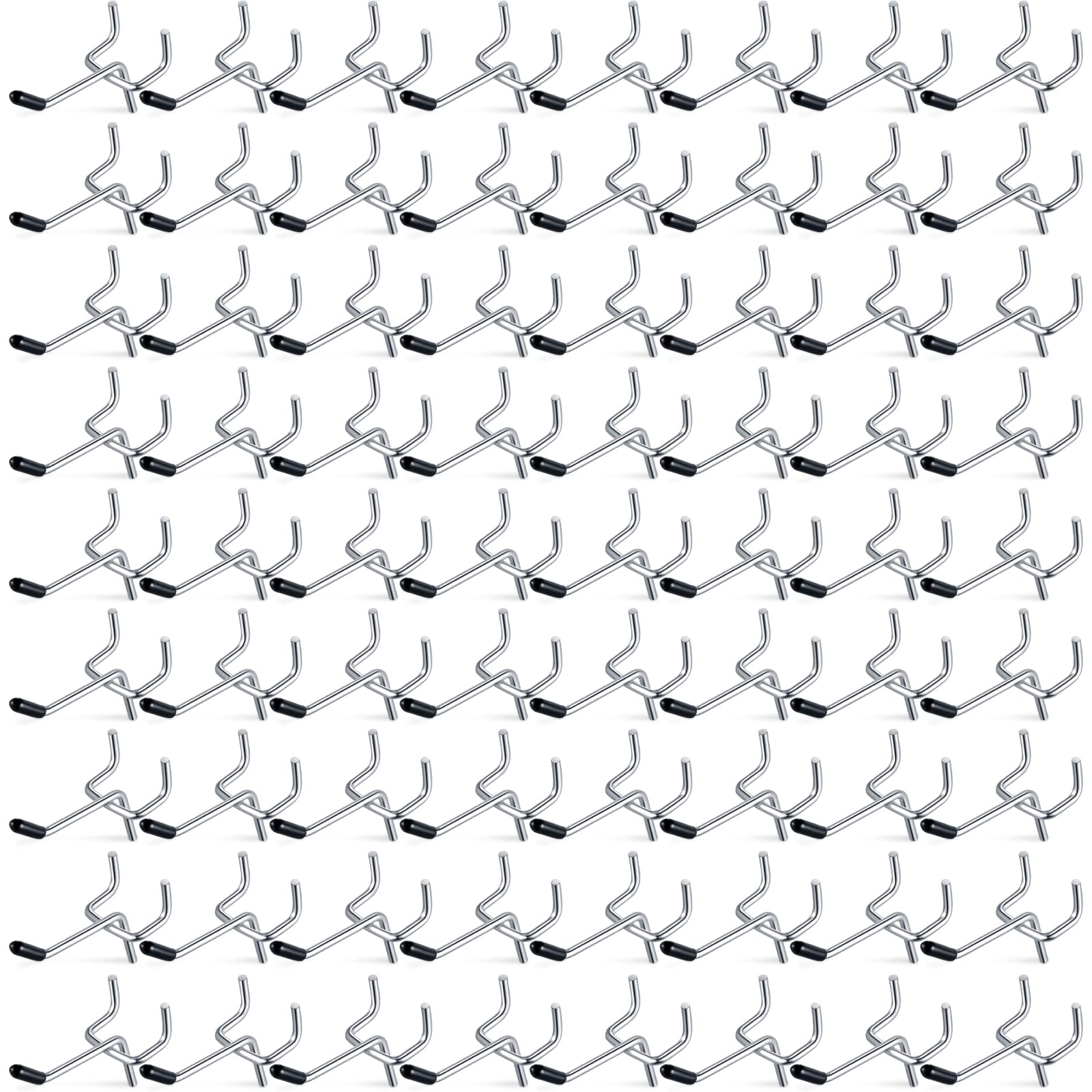 Photo 1 of Moxweyeni 100 Pcs Pegboard Hooks Peg Board Organizer Accessories Holders Hanging Stainless Steel Display Wall Hooks for 1/8 and 1/4 Pegboard Wall for Garage Storage Tools(2 Inch)