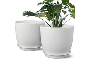 Ferlypote Plant Pots 8 Inch Set of 2, Flower Pots with Multi Mesh Drainage Holes, Planters for Indoor Outdoor Garden Plants and Flowers (White)