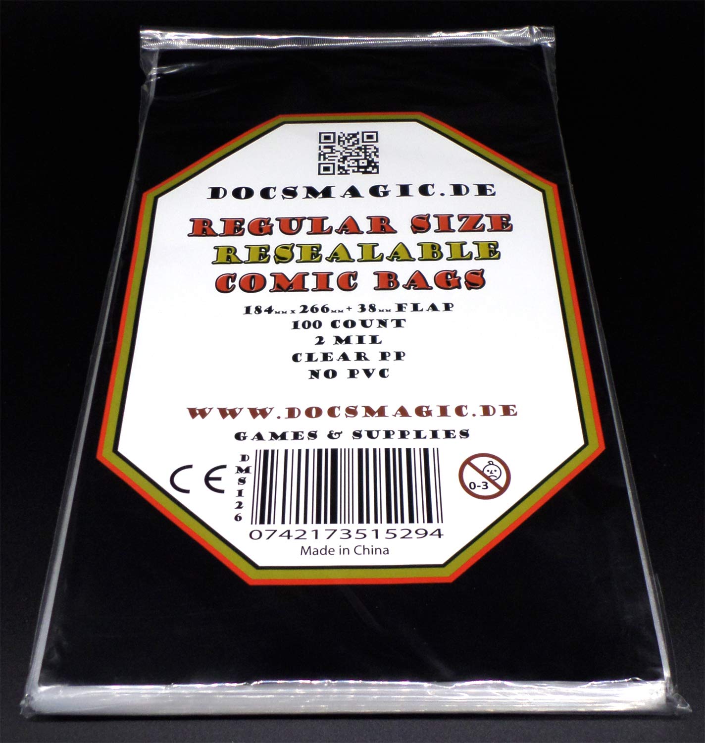 docsmagic.de 100 Resealable Regular Size Comic Bags 184 x 266-2 Mil