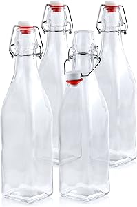 Estilo Swing Top Easy Cap Glass Beer Bottles, Square, 16 oz, Set of 4