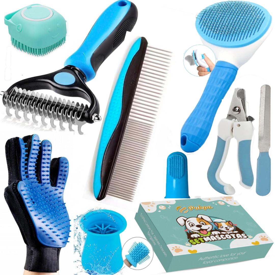 PUKPU Grooming Kit for Dogs and Cats – Professional 5 Piece Set with Quiet Hair Clipper, Brush, Comb, Scissors & Vacuums – Complete Pet Care Kit at Home