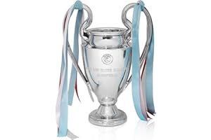 Fubosi Champions Trophy, Soccer Sports League Cup, Championship Trophy Resin Replica, Electroplating Process, Silver with Colorful Ribbons for Office Decoration, Fan Gifts and Birthday Gifts, 6.3 Inch