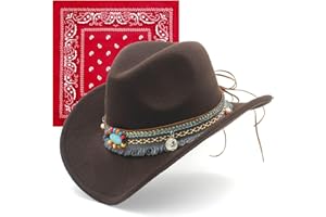 SAJUZEN Felt Wide Brim Western Cowboy hat for Women,Men