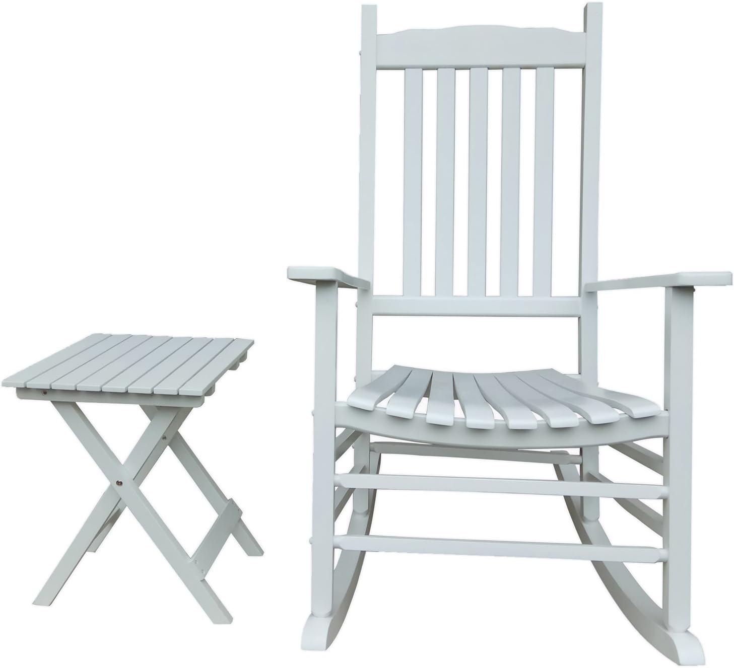Rocking Rocker - S001WT White Porch Rocker with Side Table: Kitchen & Dining