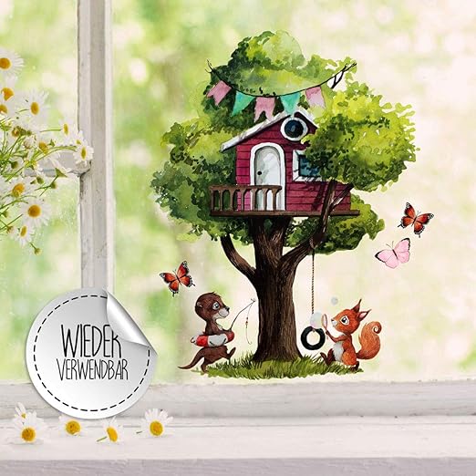 Ilka Parey Wandtattoo Welt Fensterbild Baum Baumhaus Otter Eichhornchen Schmetterlinge Wiederverwendbar Fensterdeko Fensterbilder Fruhling Deko Dekoration Bf116 Amazon De Kuche Haushalt
