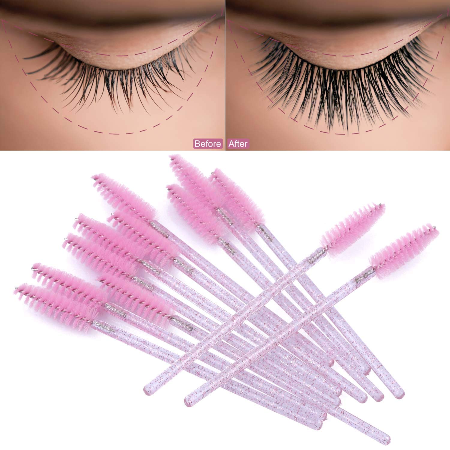 Tbestmax 200 Disposable Eyelash Brush Mascara Wands Spoolies for Eye Lashes Extension Eyebrow and Makeup Pink