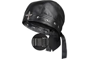 Biker Cap for Women Leather - Adjustable Motorcycle Skull Cap with Snug Fit, Stylish Biker Doo Rag Headwrap for Riding & Outd