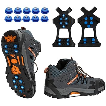 TBoonor Schuhspikes Schuhkrallen Ice Klampen Schnee Spikes Steigeisen Eiskrallen Anti Rutsch mit 10 Spikes für Schnee und EIS