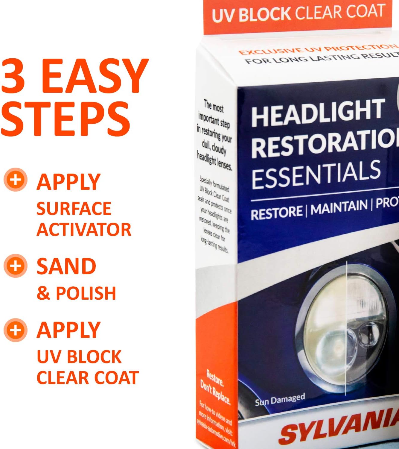 Amazon Com Sylvania Headlight Restoration Uv Block Clear Coat Most Important Step To Restore Damaged Headlights Surface Activator Uv Protection For Clearer Headlights 1 Fl Oz Automotive
