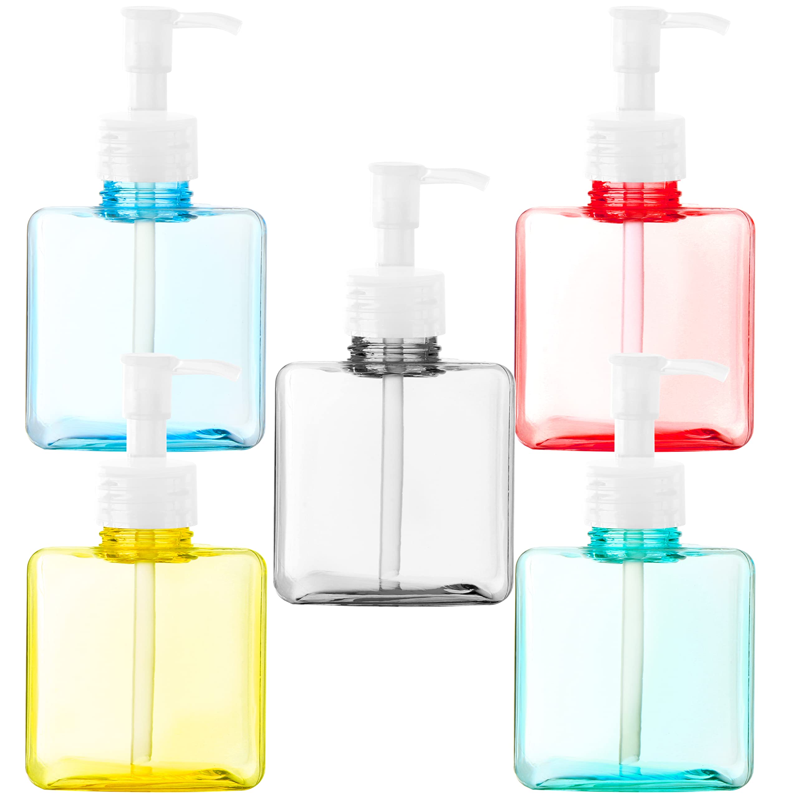 Youngever 5 Pack Color Plastic Square Pump Bottles, Refillable Plastic Pump Bottles for Dispensing (250ML)