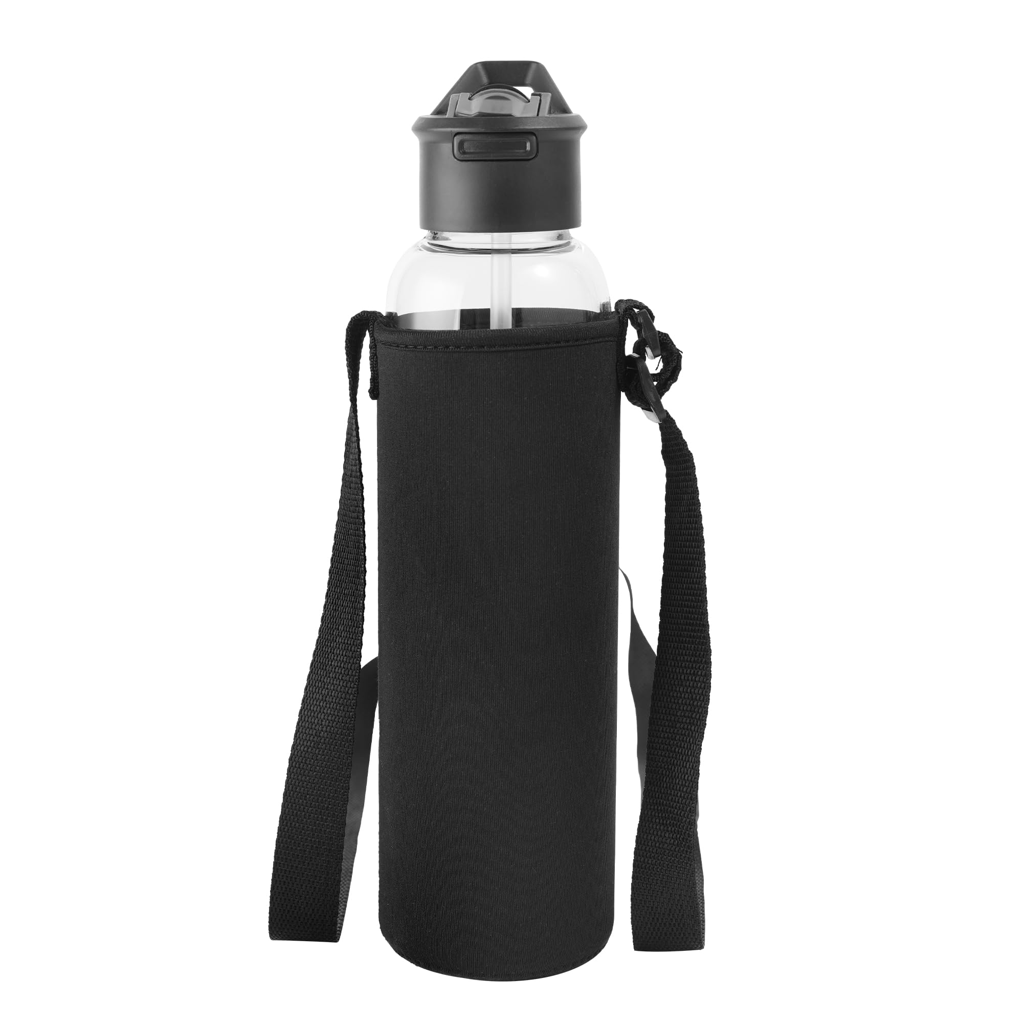 Gulujoy Glass Water Bottle 1 Litre with Straw Motivational Time Markings Neoprene Sleeve Carrier Bpa Free