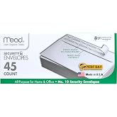 Mead #10 Security Business Envelopes Letter Size 4-1/8" x 9-1/2" &ndash; Peel and Seal, Privacy Lined, No-Window, Press-It Seal-It Self-Adhesive for Home &amp; Office Mailing, 45 Count (75026)