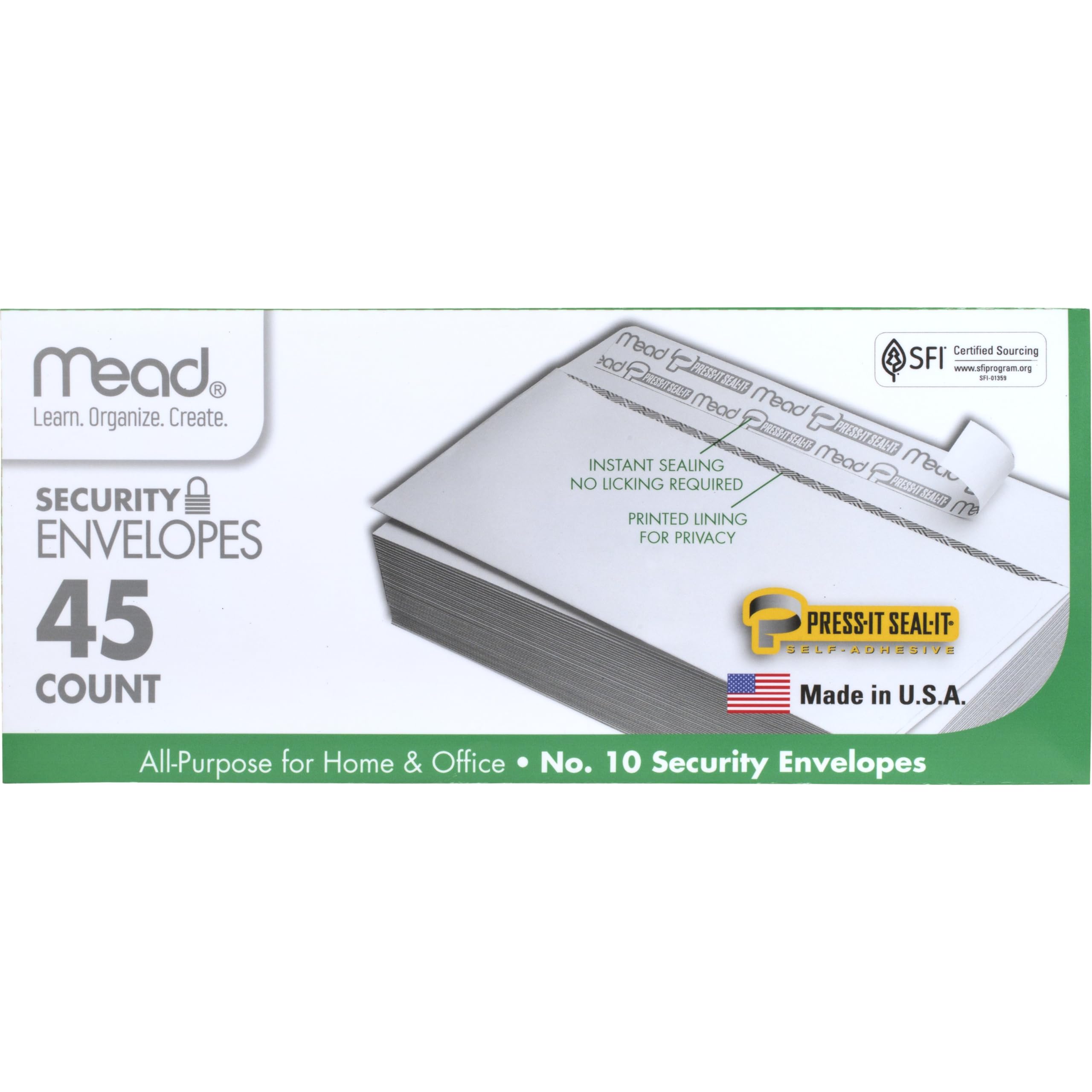 Photo 1 of Mead #10 Security Business Envelopes Letter Size 4-1/8" x 9-1/2" – Peel and Seal, Privacy Lined, No-Window, Press-It Seal-It Self-Adhesive for Home & Office Mailing, 45 Count (75026)