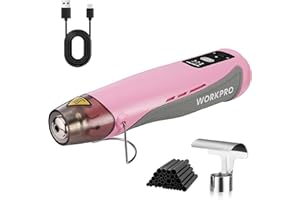 WORKPRO 7.2V Mini Cordless Heat Gun, 842℉ Hot Air Gun with Reflector Nozzle, 3 Temp Settings – Cool Air, 482℉/842℉, Ceramic Heating Core, Ideal for Christmas Crafts, Includes 50 Heat Shrink Tubes