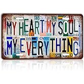 CHCdecor Vintage My Heart My Soul My Everything Wall Decor License Plate Metal Sign Tin Signs,12x6 Inch Aluminum