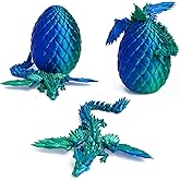 Flavery 3D Printed Flying Dragon in Egg - Dino Easter Egg with 9" Winged Dragon Inside, Colorful Fidget Toy, Birthday Gift, Flexible Desk Pet Figure (Green Blue)