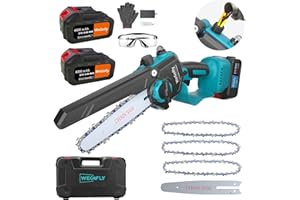 WeGofly 8 Inch Mini Chainsaw Cordless, (2 x 21V 4.0Ah Battery and Charger) Mini Electric Chainsaw with Manganese Steel Chain & Automatic Oiler - WEGD750