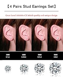 4Pairs Silver Studs Earrings Set for Women