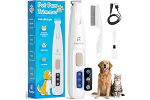CUPOFPET Dog Paw Trimmer with LED Light, 2025 Upgraded Safety Electric Paw Trimmer for Dogs and Cats Paw Cleaner, 35dB Low Noise Multifunctional Dog Clippers for Paws, Eyes, Ears, Face Shavers (White)