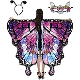 WhiteUniQoon Butterfly Costume for Women, Adult Butterfly Wings Halloween Party Costume with Lace Mask and Antenna Headband