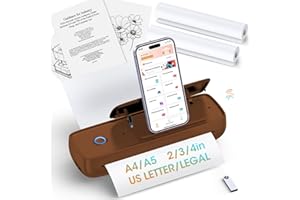 GUTHERREN Portable Thermal Printer, Wireless & Bluetooth Mini Inkless Printer for Travel, Office, Home, Supports 8.5x11inch, Compatible with iPhone, Android, Laptop(Brown)