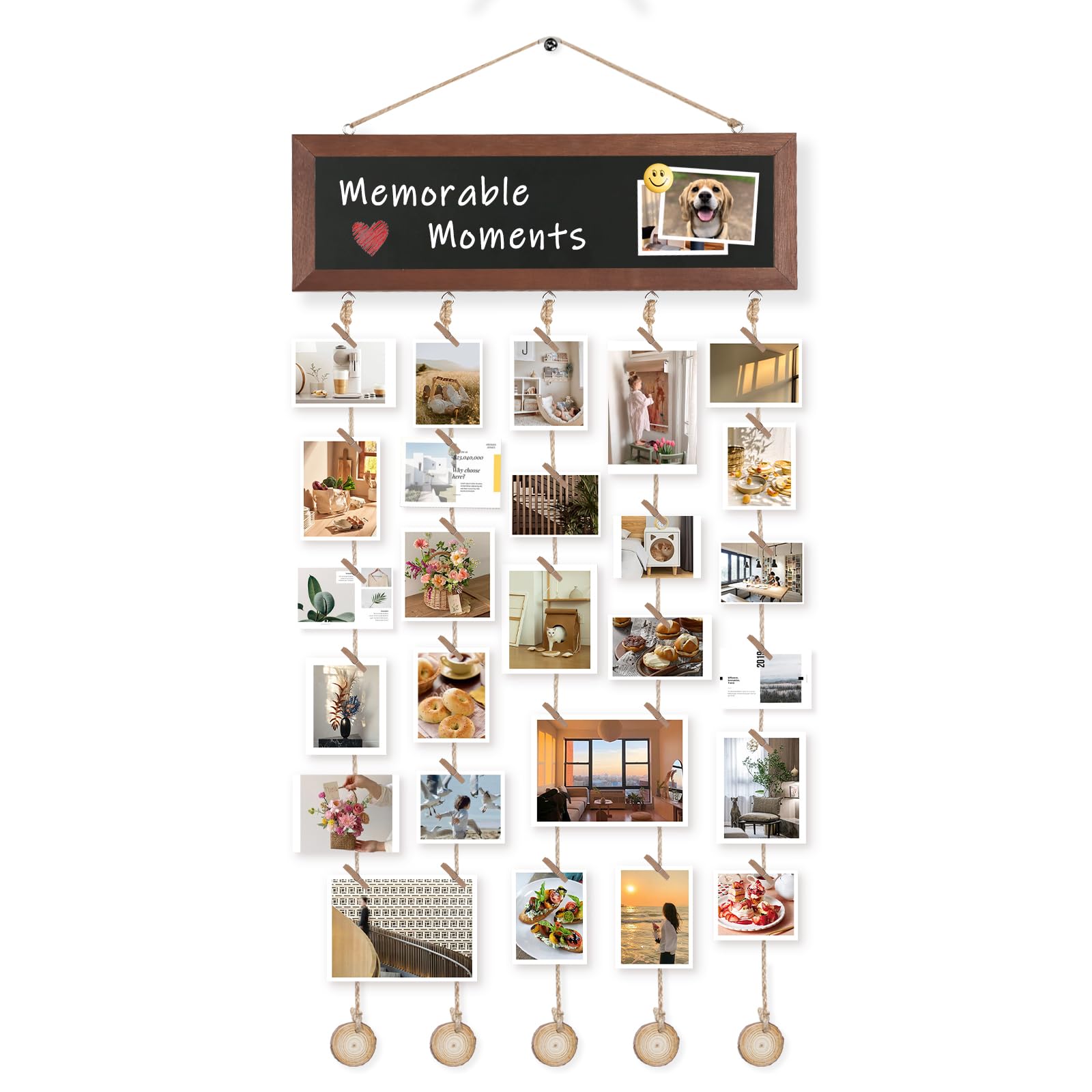 Photo 1 of QUEENLINK Picture Frames Collage Wall Decor, Hanging Multi Photo Display with Blackboard and 30 Clips, Wood Photo Frames for Home Living Room Bedroom Dorm Decor, Birthday Wedding Party
