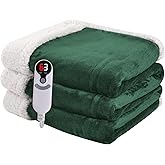 Heated Blanket Electric Throw Size 50''x60'' with 9 Heating Levels, 1-10 Hour Auto Shut Off, Machine Washable, Flannel & Sherpa Double-Sided Soft Warming Blanket for Couch, Bed, Office - Grass Green