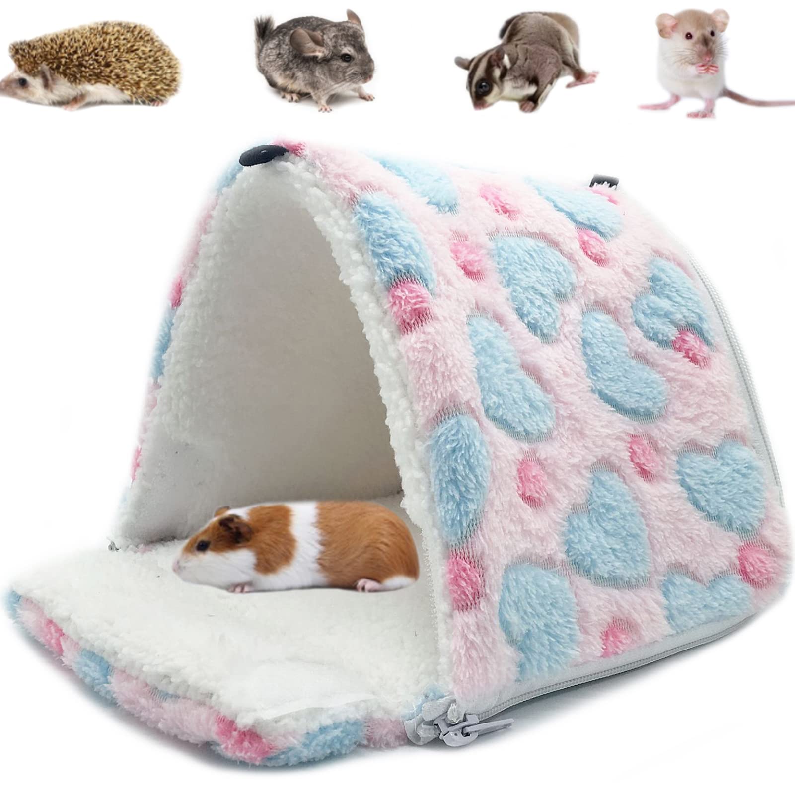 LeerKing Guinea Pig Bed Hideout Rat Cozy Hanging Bed Small Animal Coral Velvet House Cage Accessories for Hamster Ferret Gerbil Chinchilla Hedgehog,Pink, L โ image 1
