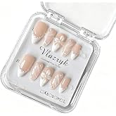 Handmade Press On Nails – Short Almond False Nails for Women, Reusable Acrylic White French Tip with Pearl & 3D Flowers Desig