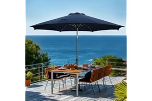 wikiwiki 9FT Patio Umbrellas Outdoor Table Market Umbrella with Push Button Tilt/Crank, 8 Sturdy Ribs, Fade Resistant Waterproof POLYESTER DTY Canopy for Garden, Lawn, Deck,Backyard&Pool,Midnight Blue