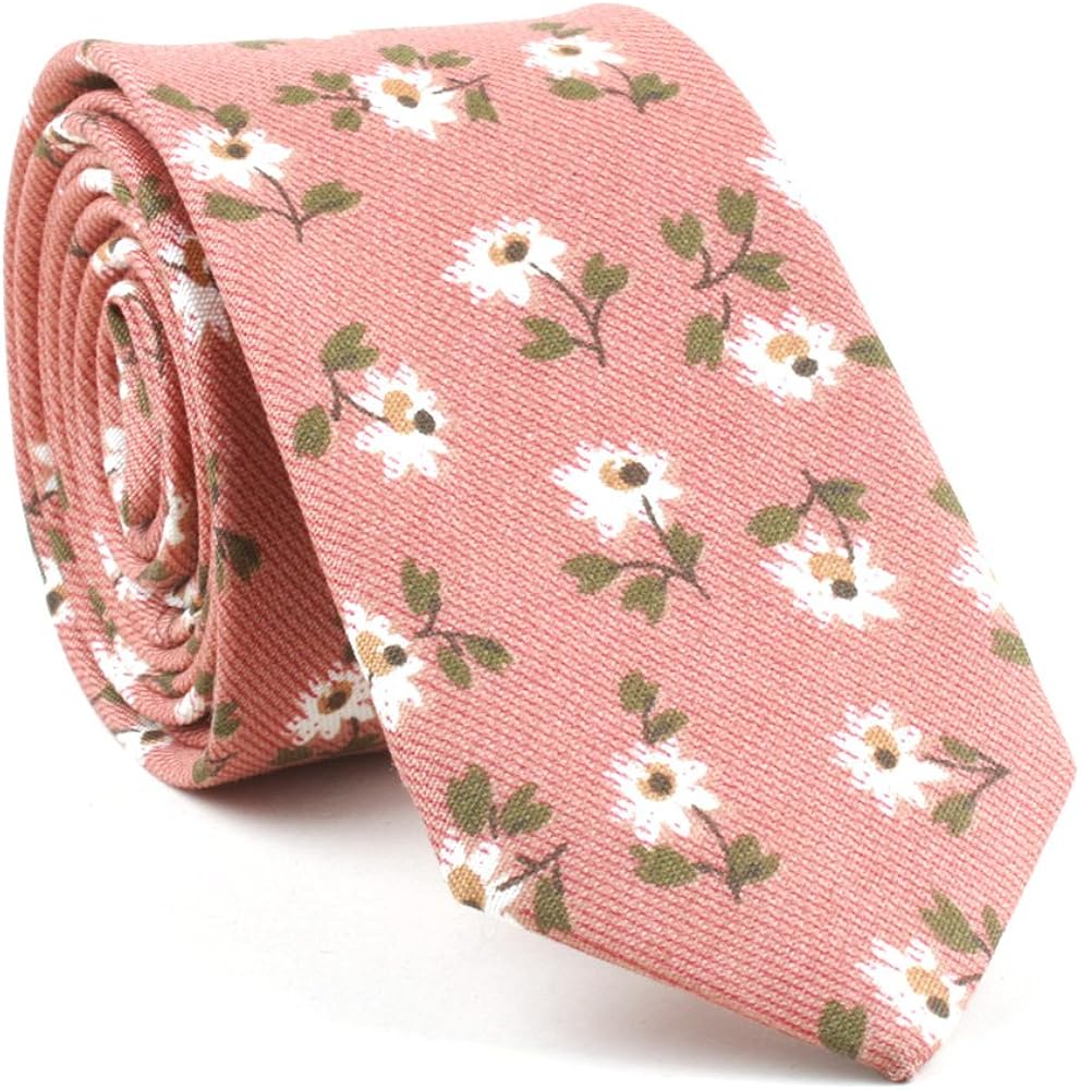 Novelty Ties Skinny Neckties for Men Linen Cotton Floral Designer Wedding Ties for Groomsmen
