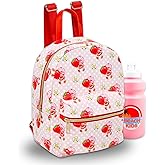 Strawberry Shortcake Mini Backpack for Women - 10” Faux Leather Backpack with Front Pocket Plus Water Bottle | Strawberry Shortcake Backpack Purse Bundle