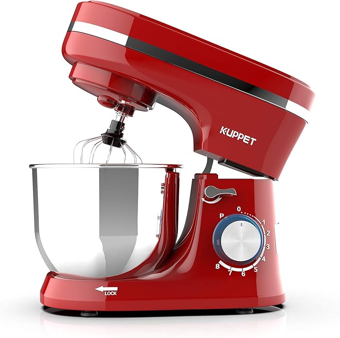 Kuppet Stand Mixers, 380W, 8-Speed Tilt-Head Electiric Food Stand Mixer with Dough Hook, Wire Whip & Beater, Pouring Shield, 4.7QT Stainless Steel Bowl. (Red)