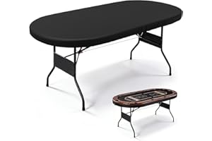 COSHNIBI Oval Poker Table Dust Cover ,420D Waterproof Game Table Cover with Drawstring,84" L x 42" W Black