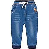 Mud Kingdom Boys Fleece Lined Jeans Elastic Waist Pocket Long Trousers Kids Pull On Warm Denim Pants
