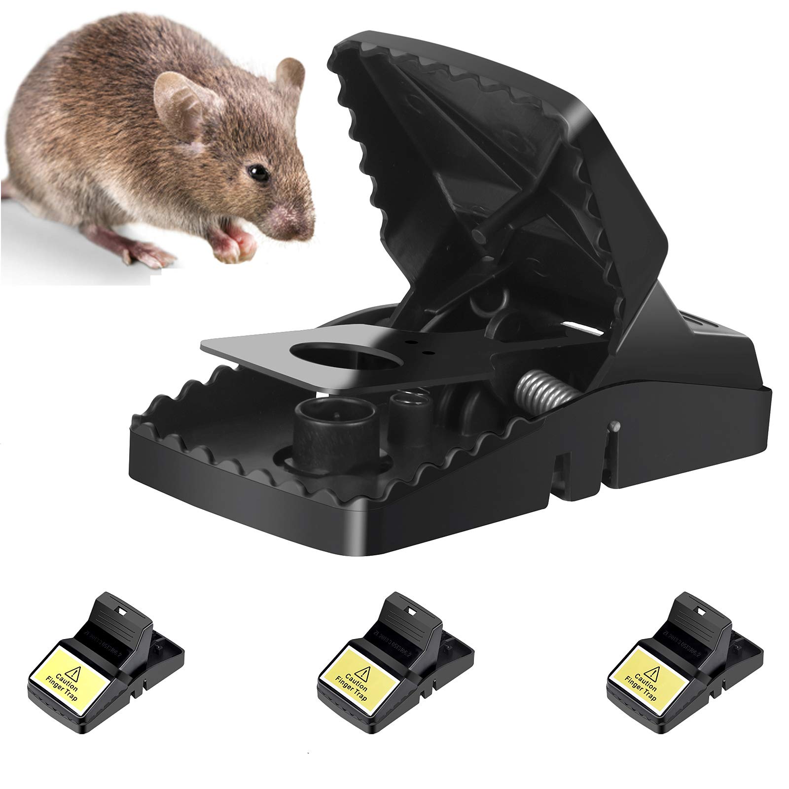 Trisiki 4 Pack Upgraded Rat Trap, Mouse Trap for Various Sizes of Rodents, High Sensitive Large Snap Trap that kills instantly, Reusable Heavy Duty Trap for Indoors & Outdoors, Big Size, Black