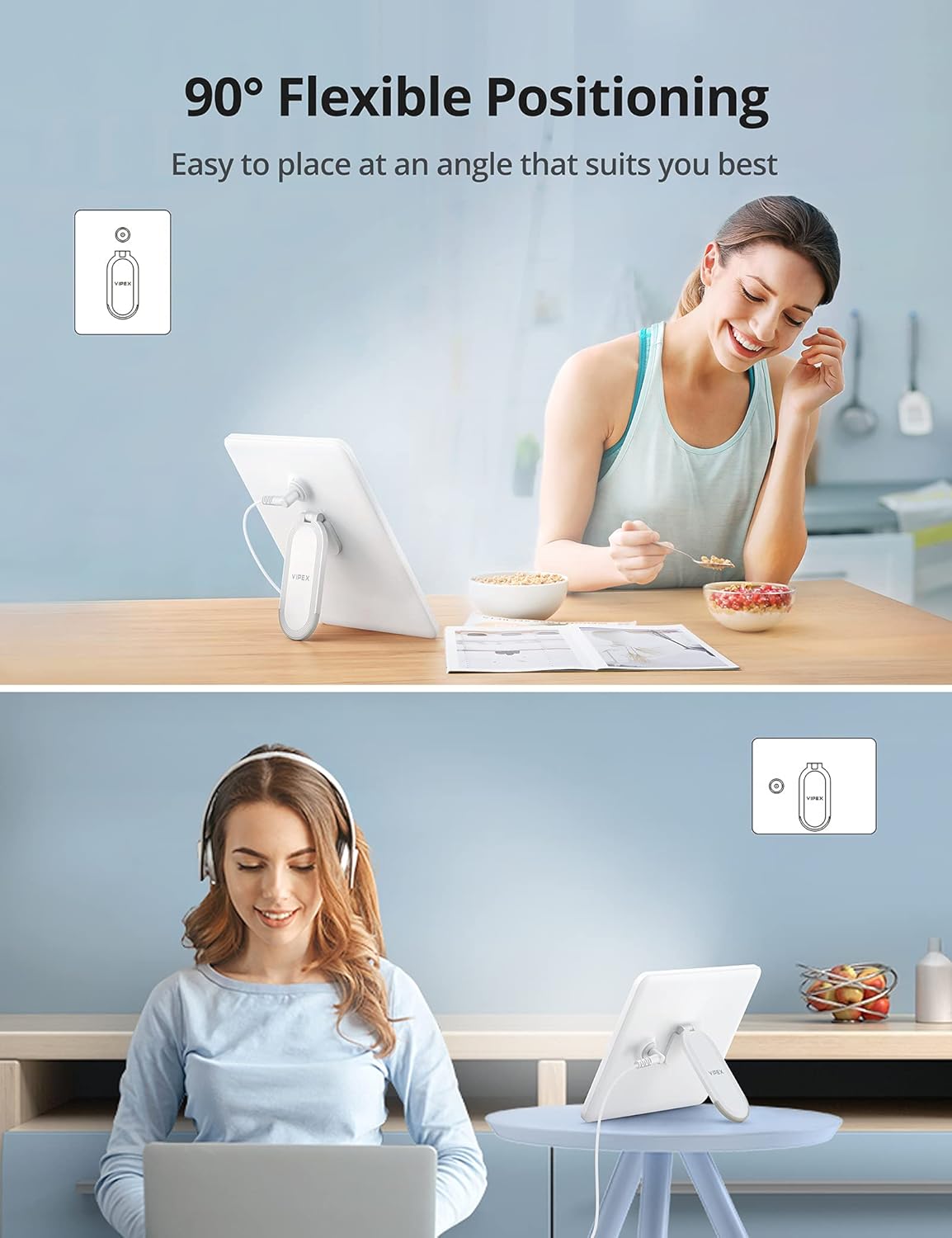 VIPEX Light Therapy Lamp, UV-Free Ultra-Thin 10000 Lux Sun Lamp with Adjustable Brightness, 30 Minutes Timer and Memory Function, 90° Rotatable Therapy Light for a Happy Life: Health & Personal Care